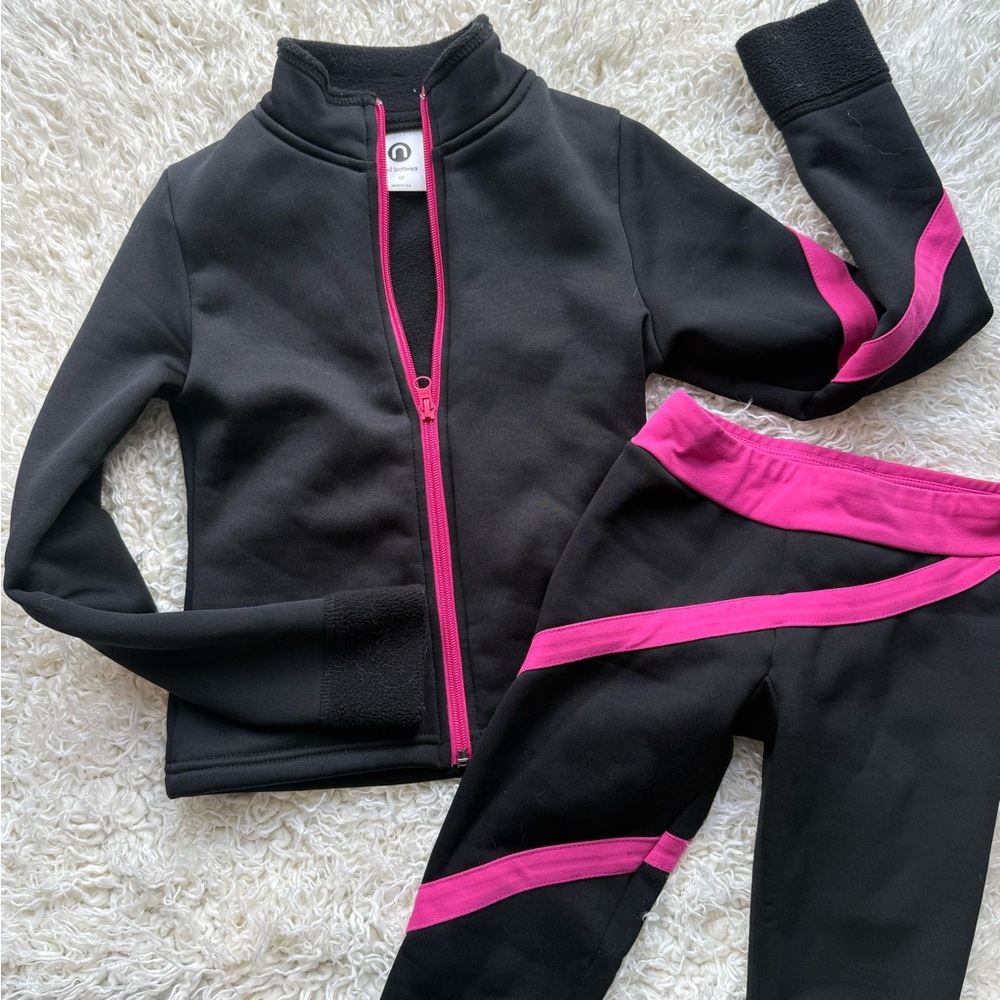 Ice Skating Black Active Zip Jacket & Pants Set with Pink Trim - Picture 3 of 4